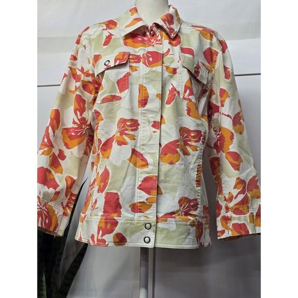 ADDITIONS CHICO'S 3 TRUCKER JACKET HIP MODERN VERSATILE FLORAL SNAP CLOSURE XL - Picture 3 of 6